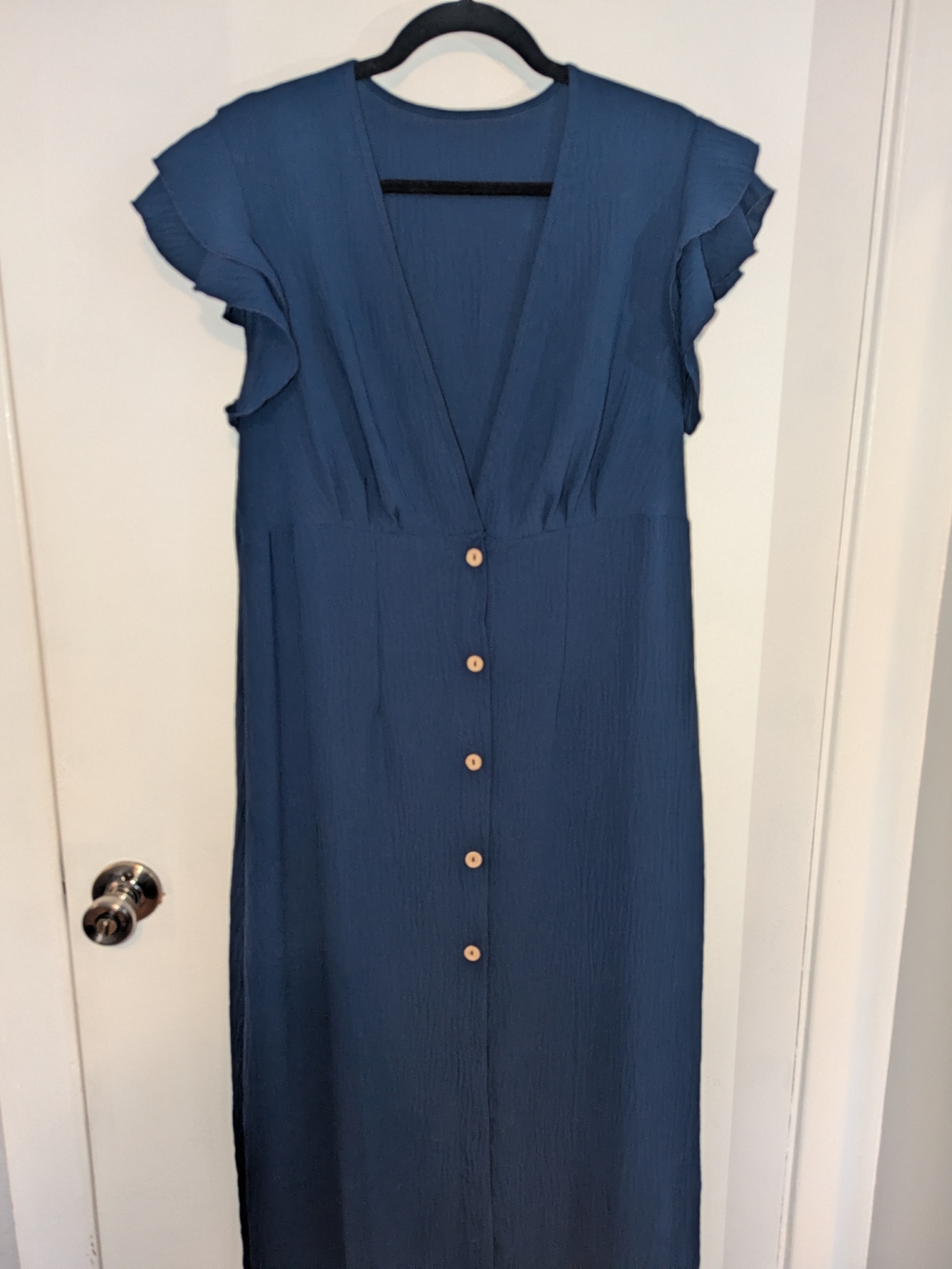 SHEIN Curve Ruffle Sleeve Button Front Dress in Blue XL